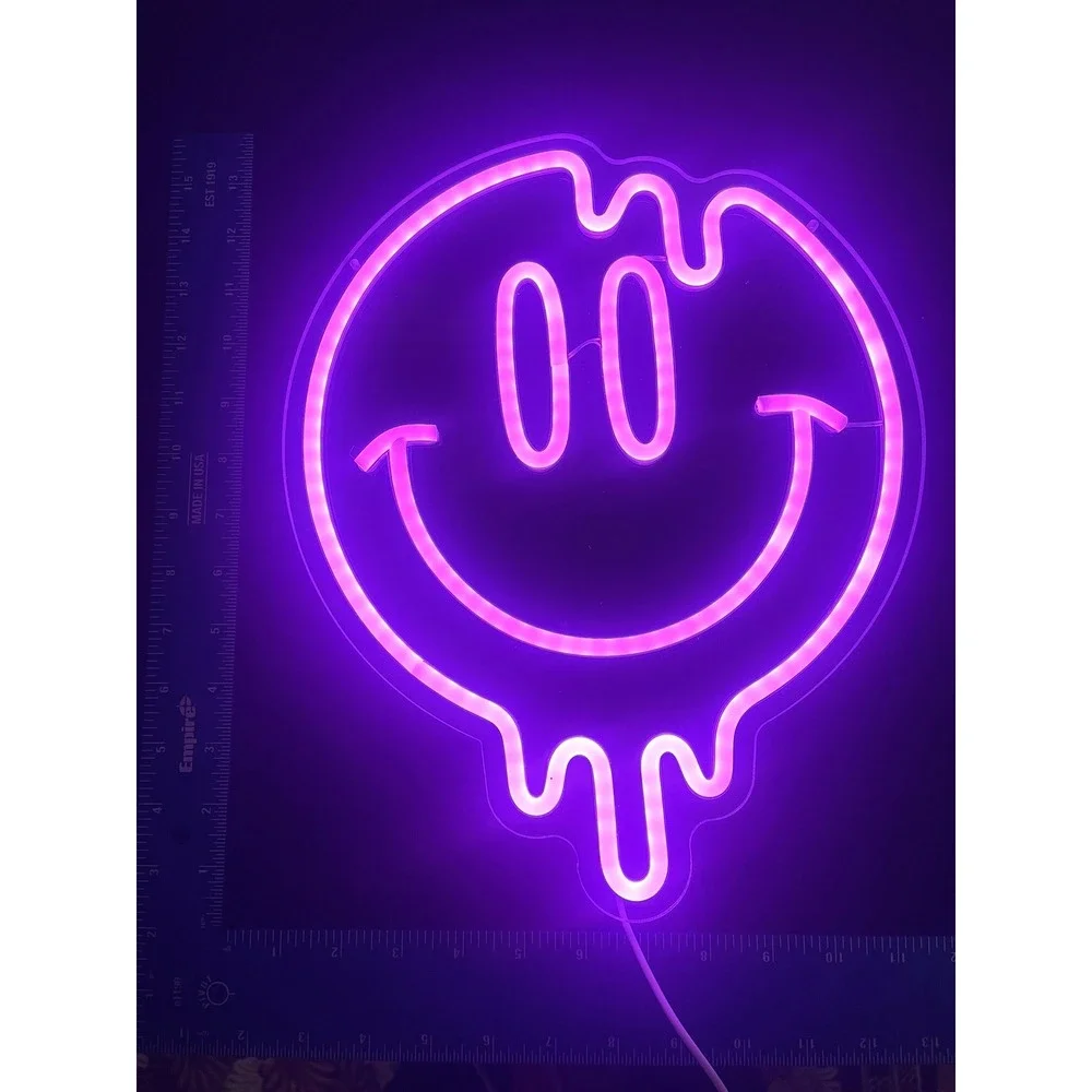 Smiley Face Neon Sign Pink Melting Drippy LED Mood Light USB Dimmable Wall Decor